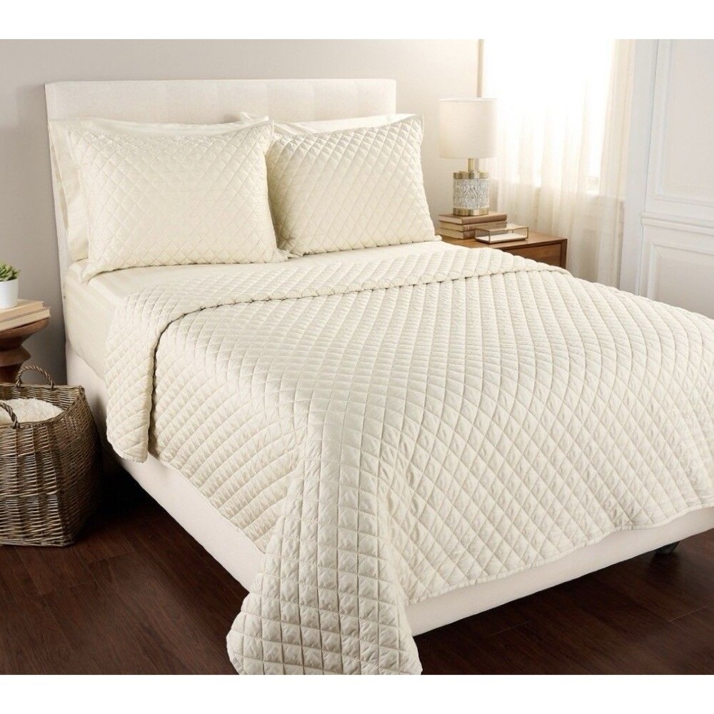 Northern Nights Cotton Sateen Quilt & Sham Set- Twin Sand Color